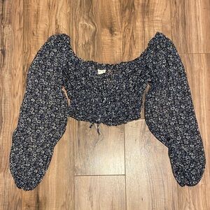 Aeropostale Navy Floral Off-Shoulder Blouse